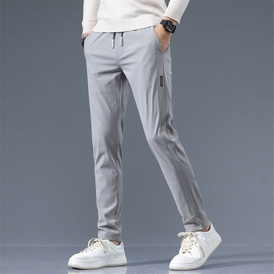 Casual Men Solid Color Fashion Jogger Elasticity Straight Pants Male Elegant Leisure Long Formal Trousers