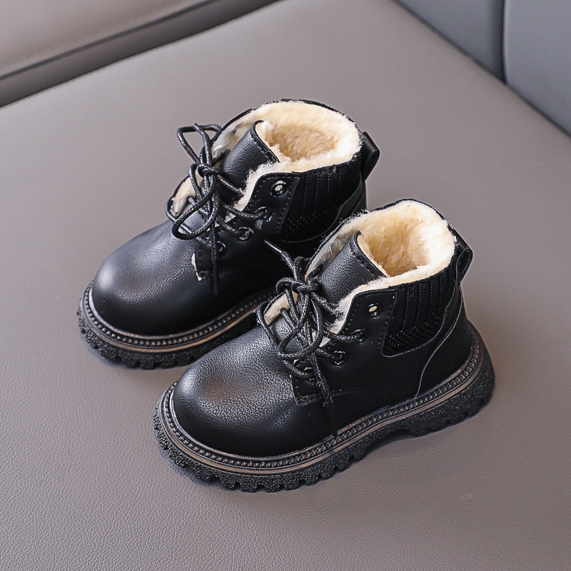 Cozy Plush Lining Children Snow Boots Anti-skid Soft Bottom with A Grippy Material Baby Toddler Boys Girls Winter Shoes E08061