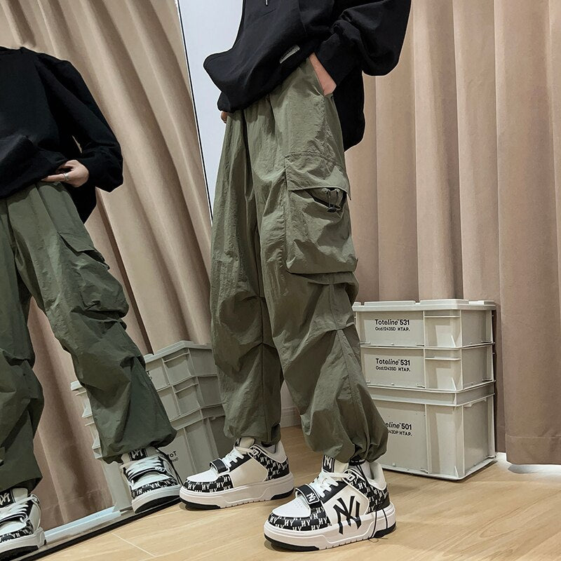 Zoki Streetwear Hip Hop Cargo Pants Men&#39;s Fashion Pockets Oversize Loose Trousers Summer Bf Korean High Waist Wide Leg Pants New