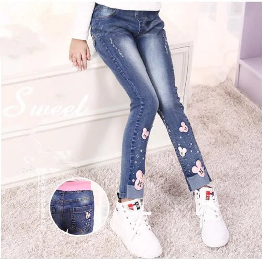 2023 Autumn Children's Clothes Girls Jeans Casual Slim Thin Denim Baby Girl Jeans For Girls Big Kids Jeans Long Trousers