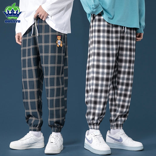 Autumn Winter Check Plaid Jogger Pants Men Thick Harajuku Casual Harem Korean Hip Hop Sweatpants Trousers Male Large size M-5XL