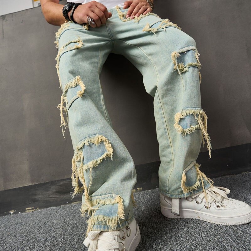 Men&#39;s Jeans Casual Loose Patchwork Jeans Hip Hop Punk Style Jeans Pants Play Skateboarding Street Personality Youth Jeans Pants