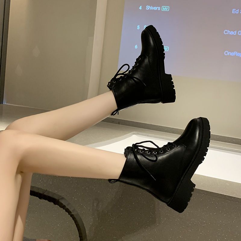 Autumn Black Handsome INS Martin Boots Women&#39;s British Style 2023 New Thin Casual Motorcycle Thick Heel Short Boots Trend