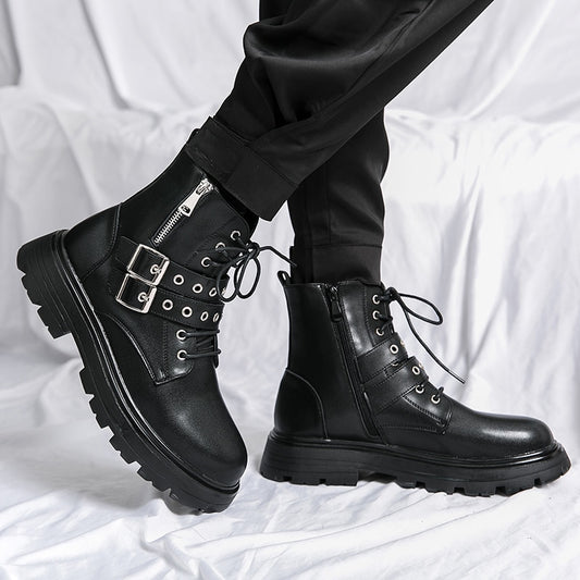 NEW Luxury Brand Black Men&#39;s Chelsea Boots Gothic Biker Boots Men&#39;s Casual Leather Outdoor Boots Ankle Boots for Men MO-51382