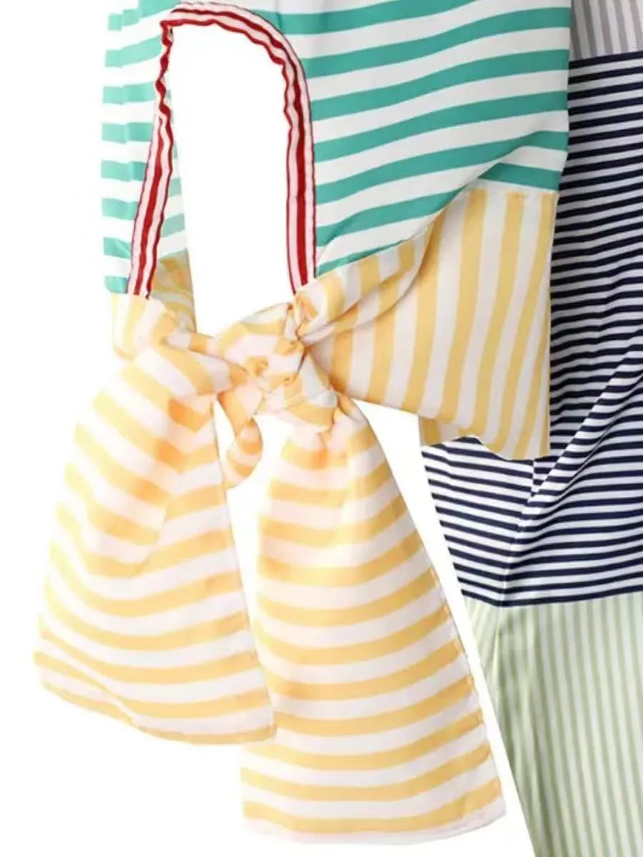 LW Plus Size Mini Dress Off The Shoulder Striped Bandage Design Dress Summer Sexy Short Sleeve Bow Striped Floral Print Dresses