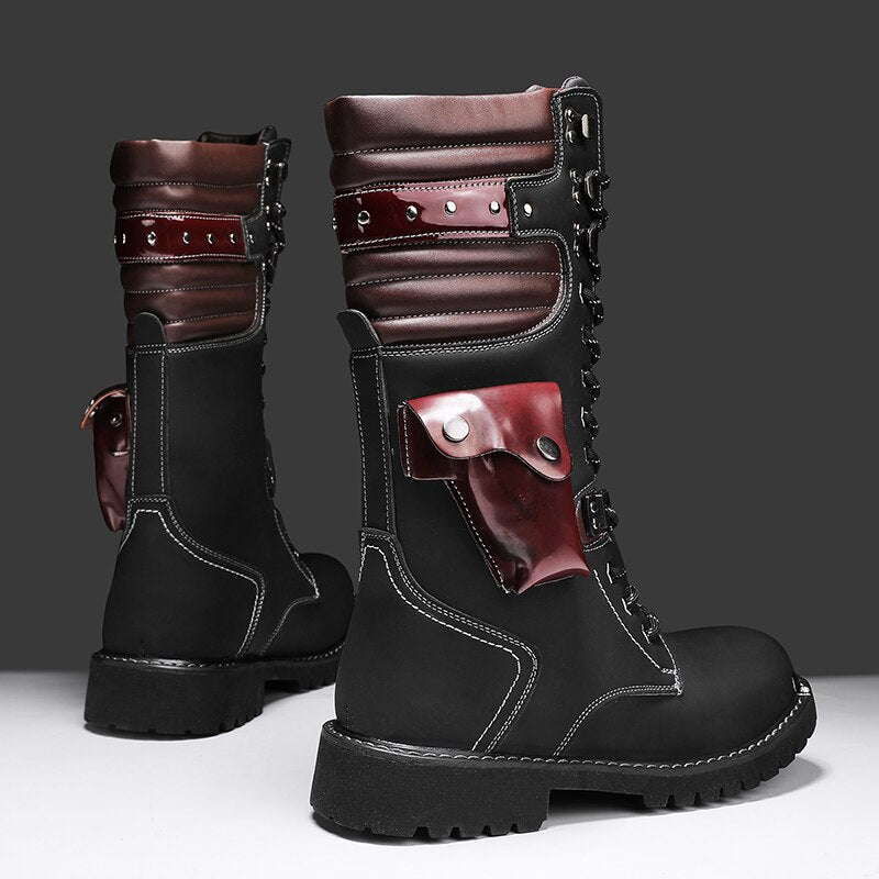 Hot sale Men Motocycle Boots Size 38-46 Casual Luxury Leather Biker Shoes Men High-Top Military Combat Boots Man Moto Punk Boots