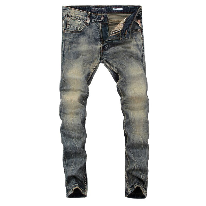 Newly Vintage Fashion Men Jeans Retro Washed Elastic Slim Fit Ripped Jeans Men Italian Style Designer Casual Denim Pants Hombre