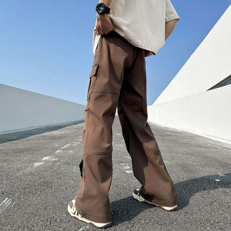 HOUZHOU Cargo Pants Men Harajuku Oversize Wide Leg Trousers Male Streetwear Hip Hop Casual Korean Japanese Pocket Safari Style