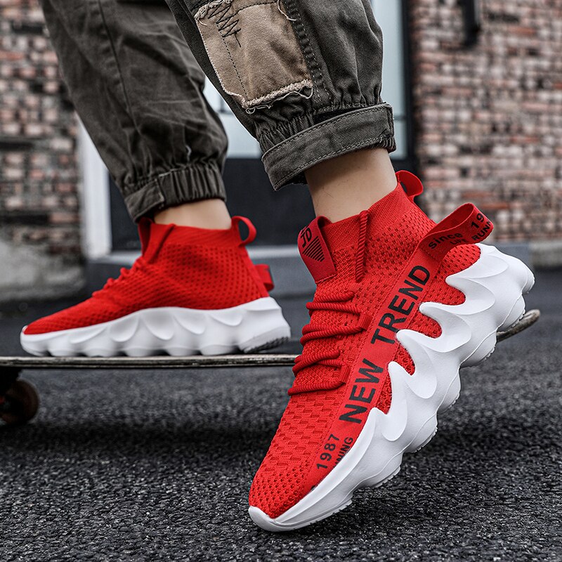 INS Trendy High-Top Sock Shoes For Men Ultralight Ribbon Sneakers Anti-Slip Outdoor Jogging Footwear Dropshipping Zapatillas