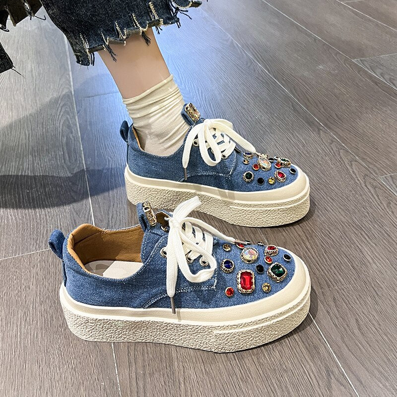 New Womens Round Toe Diamond Crystal Rainbow Colors Sneakers Flats Loafers Slip on Shoes Luxury Shoes Kawaii Shoes Zapatos Mujer