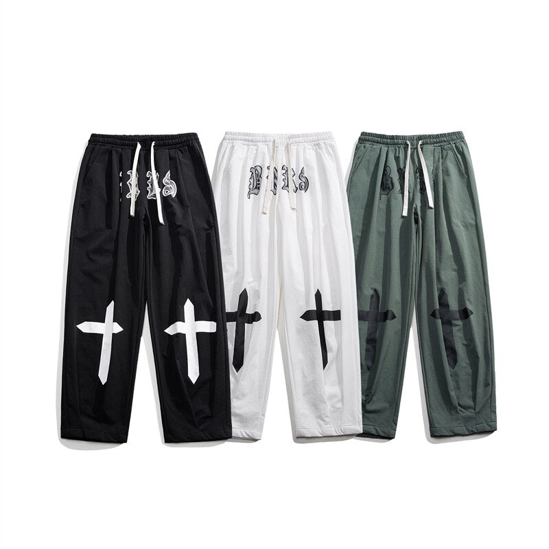 Spring Cross embroidery overalls wide leg cargo Y2K pants men&#39;s trousers High Street loose casual trousers vintage Fashion