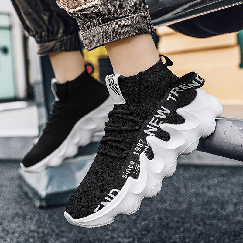 INS Trendy High-Top Sock Shoes For Men Ultralight Ribbon Sneakers Anti-Slip Outdoor Jogging Footwear Dropshipping Zapatillas