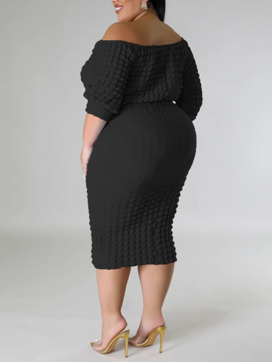 LW Plus Size dresses Off The Shoulder Waffle Knit Skirt Set Summer Sexy Two Piece Set Maxi Skirts Matching Sets Ladies Tracksuit