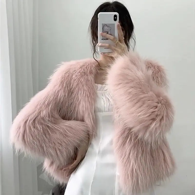 Elegant Tops Fluffy Faux Fur Coats Women 2023 New Winter Long Sleeve Cropped Fur Jacket Woman Korean Warm Furry Coat Top Female