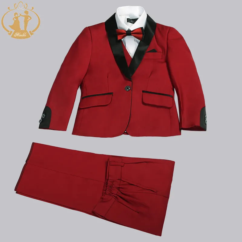 Nimble Spring Autumn Formal Suits for Boys Kids Wedding Blazer 3Pcs/Set Children Wholesale Clothing 3 Colors Red Black and Blue