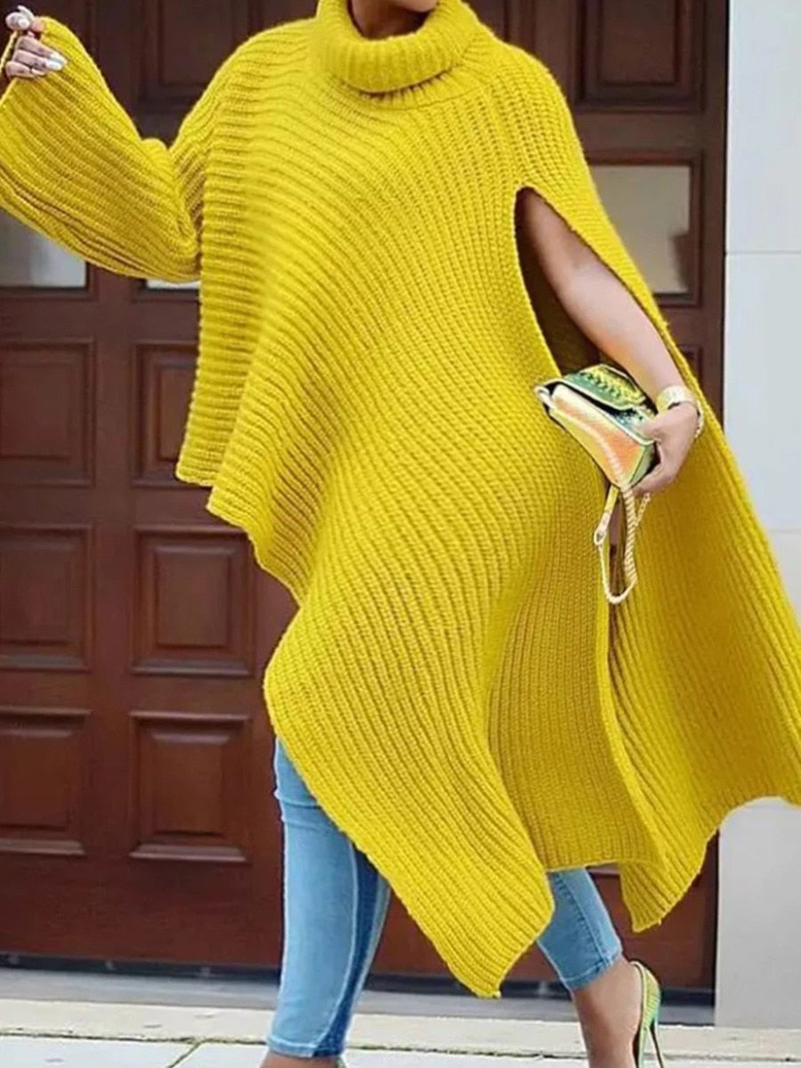 LW Plus Size Turtleneck Split Oversized Sweater 2022 Autumu NEW women Clothing X Long Oversized High Split Turtleneck Solid Colo