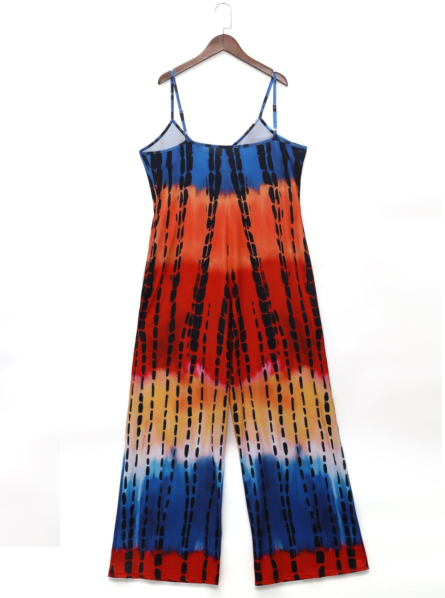 LW Plus Size Casual Tie-dye Pocket Design One-piece Jumpsuit Women Loose Jumpsuits Summer Deep V Neck Sleeveless Jumpsuits