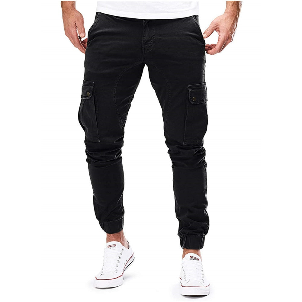 Summer New Men Cargo Pants Casual Fashion Tight Cotton Casual Pants Cargo Pocket Trousers