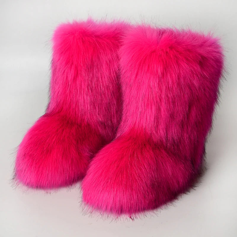 Fluffy Fur Boots Women Furry Snow Boot Warm Soft Plush Inside Fashion Woman Faux Fox Fur Boots Y2k Winter Anti Slip FuzzyShoes