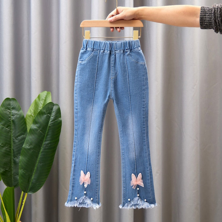 Spring Autumn Kids Baby Girls Cowboy Pants Baby Girls Jeans Casual Girls Jeans Children Clothing Kids Bell-bottoms Jeans