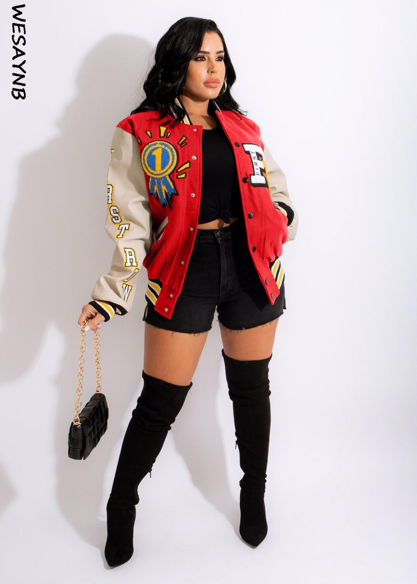 WESAYNB Winter Jackets For Women 2022 Baseball Coats Varsity Jacket Clothes y2k Fall Buttons Long Sleeve Tops Jacket For Women