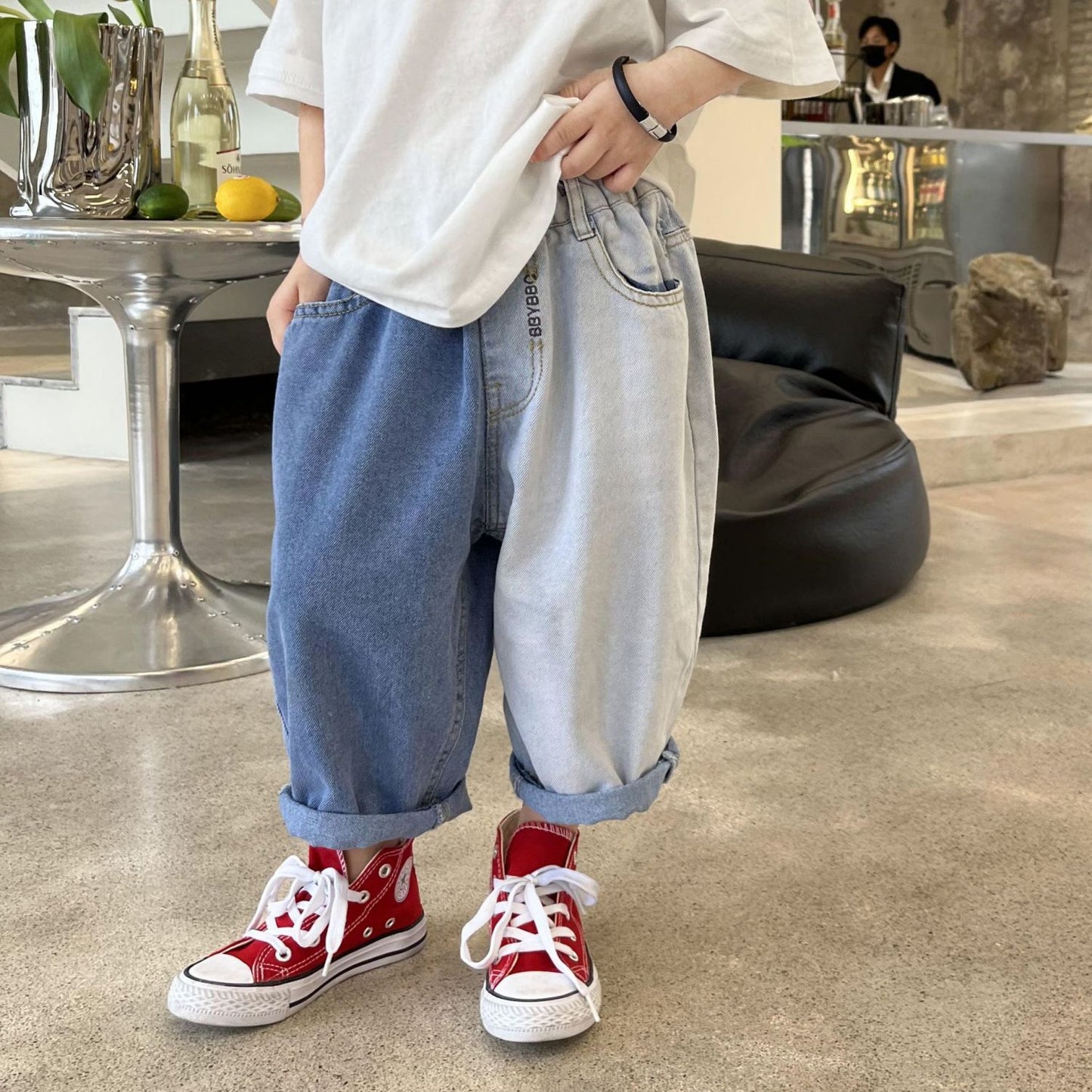 90-140 cm girl Boys' Spring loose Pants Jeans 2023 New Autumn Children's Baby Casual Pants for kids Outwear clothes