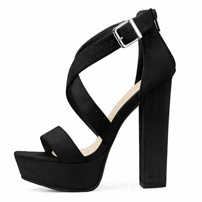 LOSLANDIFEN Women Sandals Sexy Open Toe Cross Strap Buckle Wedge Platform High Heel Chunky Block Heels Dress Party Wedding Shoes