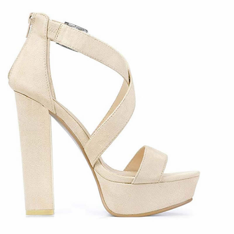 LOSLANDIFEN Women Sandals Sexy Open Toe Cross Strap Buckle Wedge Platform High Heel Chunky Block Heels Dress Party Wedding Shoes