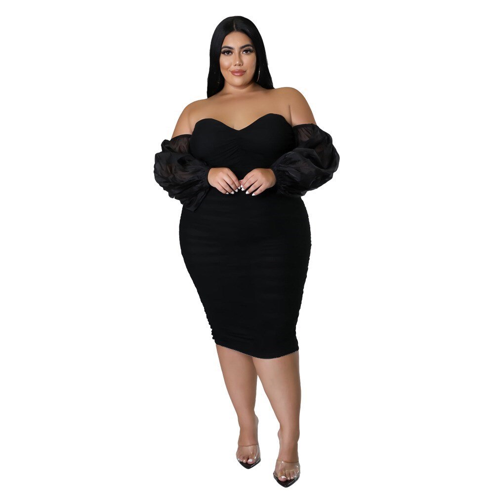 LW Plus Size Dress Women Party Off Shoulder Mesh Sleeve Sexy Elegant Maxi Dresses Birthday Outfits women‘s party dress