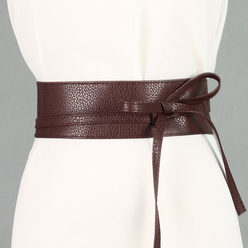 RAINIE SEAN Women Pu Leather Belt Soft Leather Wide Self Tie Wrap Wedding Designer Brand Ladies Belts For Dresses