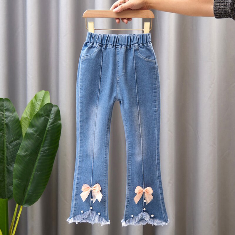 Spring Autumn Kids Baby Girls Cowboy Pants Baby Girls Jeans Casual Girls Jeans Children Clothing Kids Bell-bottoms Jeans