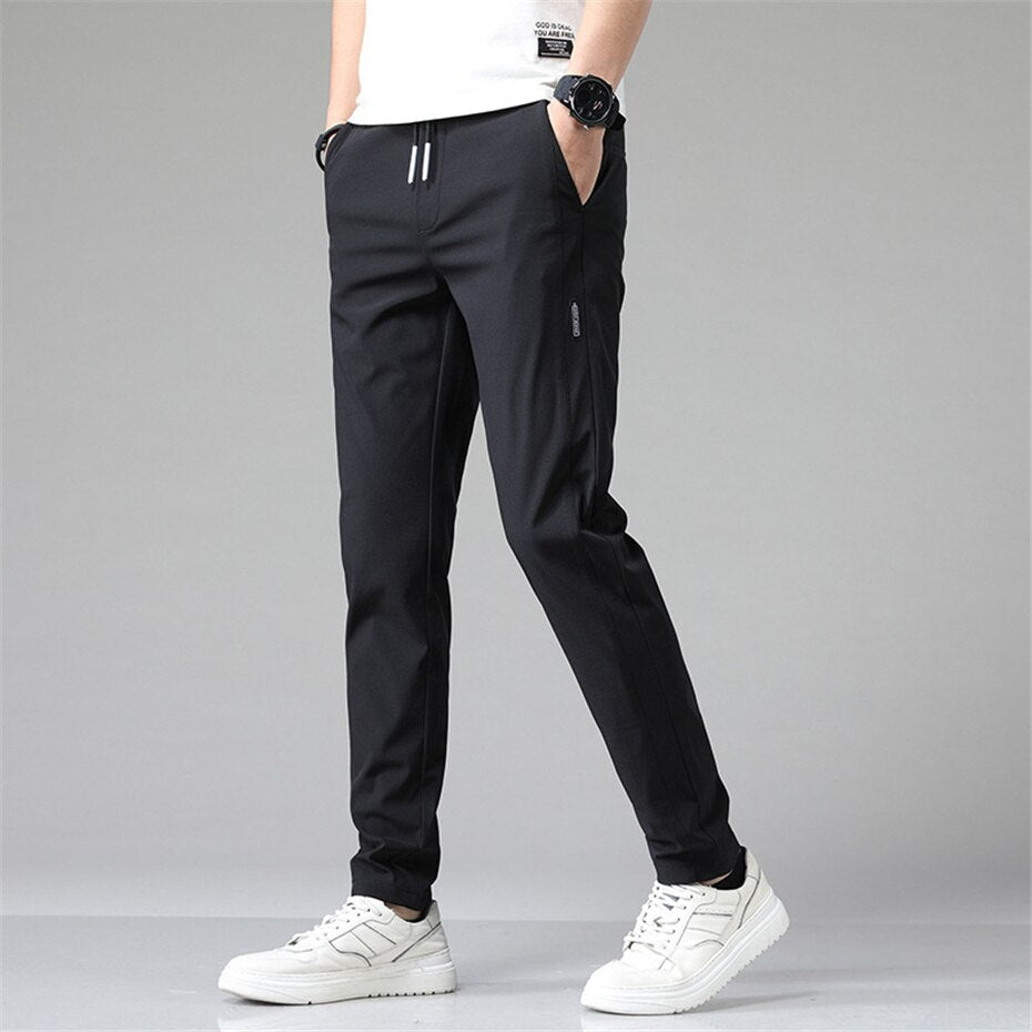 Casual Men Solid Color Fashion Jogger Elasticity Straight Pants Male Elegant Leisure Long Formal Trousers