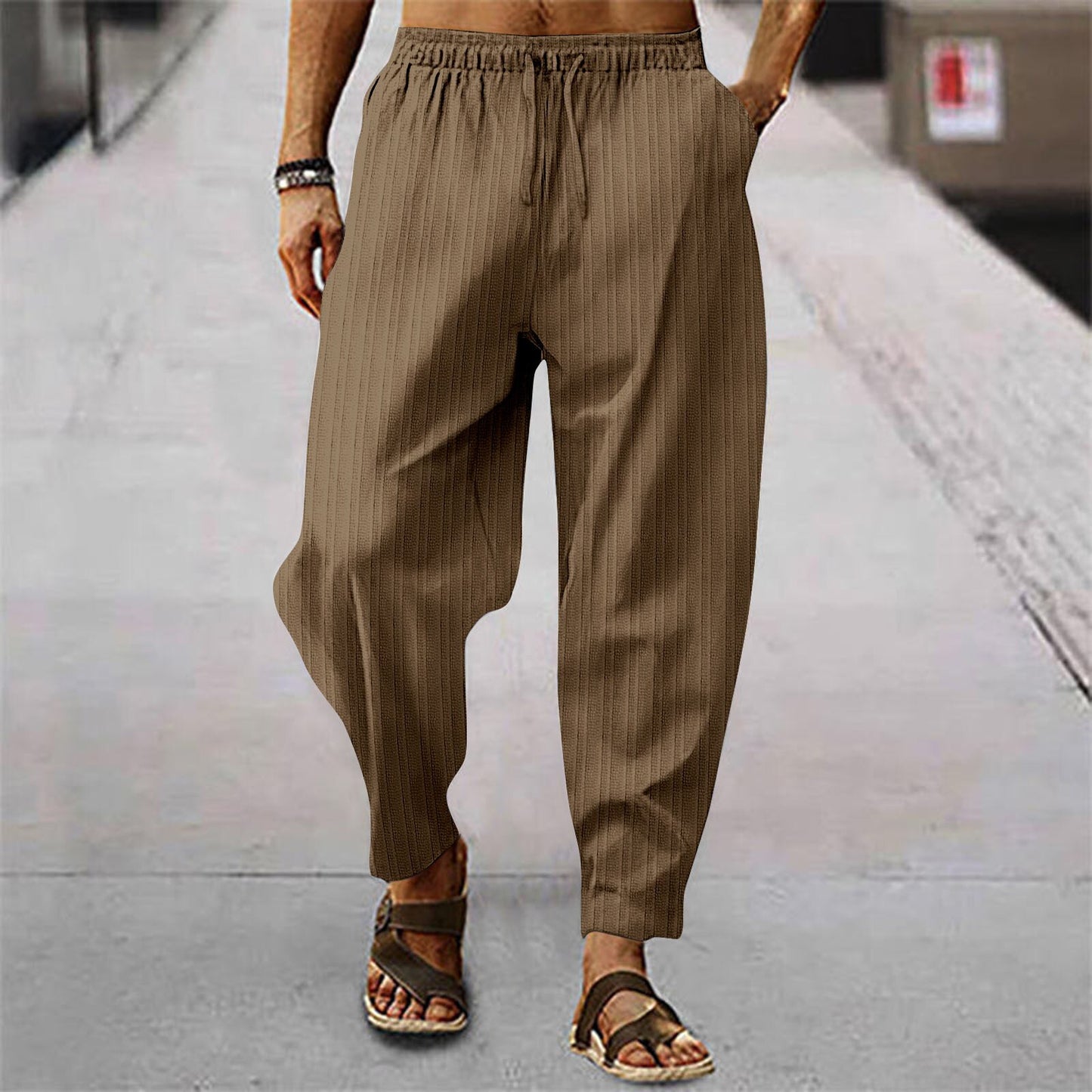 Men&#39;s 15 Colors Stripe Cotton Linen Pants Y2K Solid Color Casual LOOSE Linen Streetwear Trousers S-3XL New Spring Autumn Pants