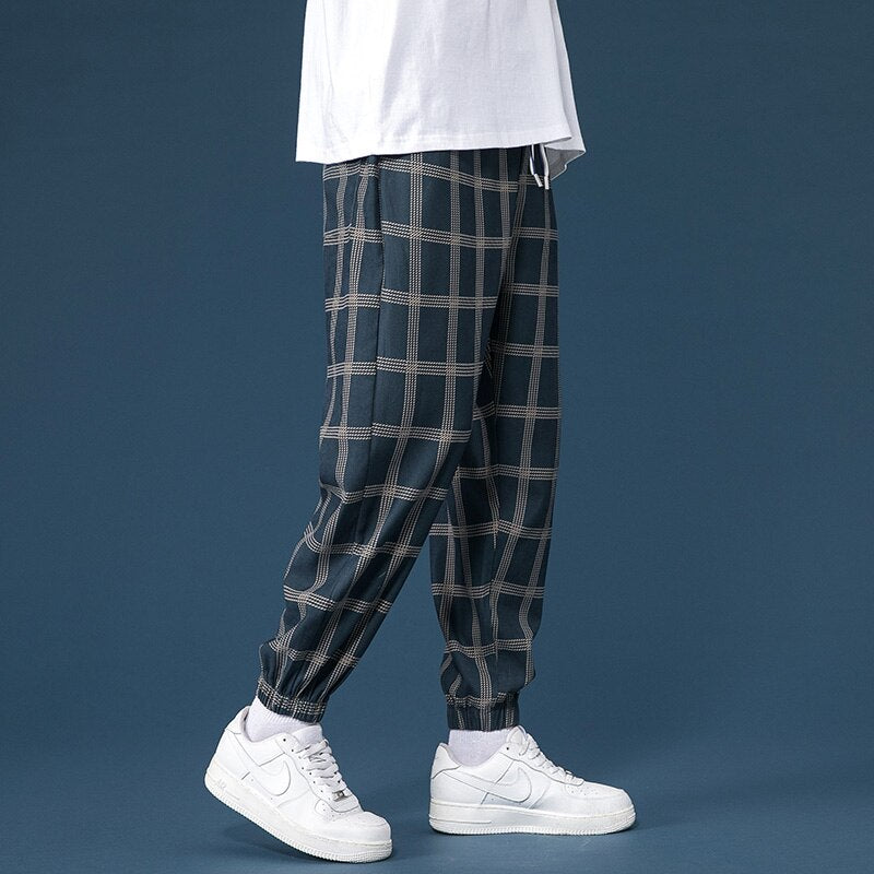 Autumn Winter Check Plaid Jogger Pants Men Thick Harajuku Casual Harem Korean Hip Hop Sweatpants Trousers Male Large size M-5XL