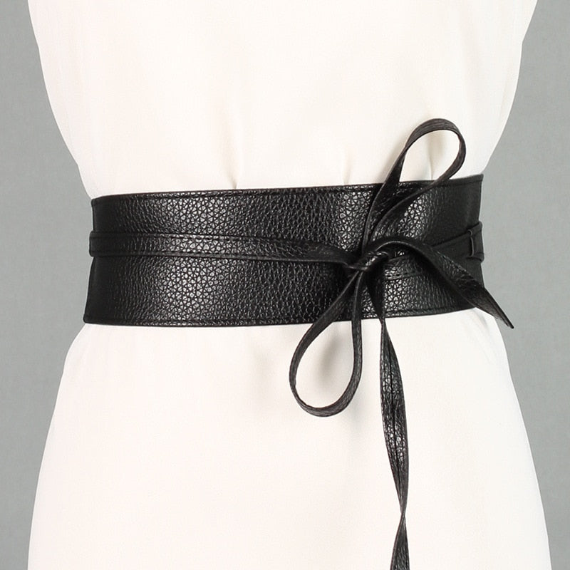 RAINIE SEAN Women Pu Leather Belt Soft Leather Wide Self Tie Wrap Wedding Designer Brand Ladies Belts For Dresses