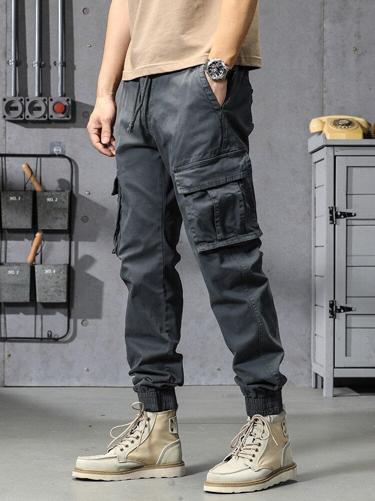 Spring Summer Men&#39;s Cotton Cargo Pants Multi-Pockets Army Military Slim Fit Joggers Workwear Casual Cotton Tactical Trousers