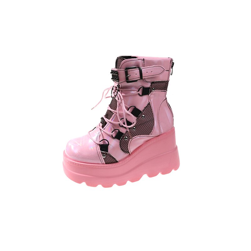 Platform Boots for Women 2023 Wedges Ankle Boots Pink Lace Up Fashion Party Gothic Boots Girls Punk Shoes Winter Women Shoes