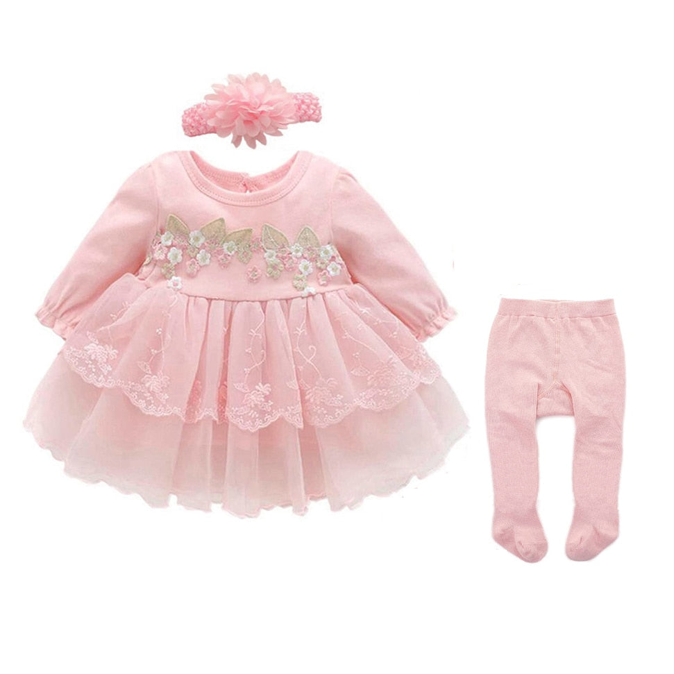 2022 Infant Christening Dress Newborn Baby Girl Dresses&Clothes Princess 0 3 6 12 Months Baby Baptism Dress Shoes Tights
