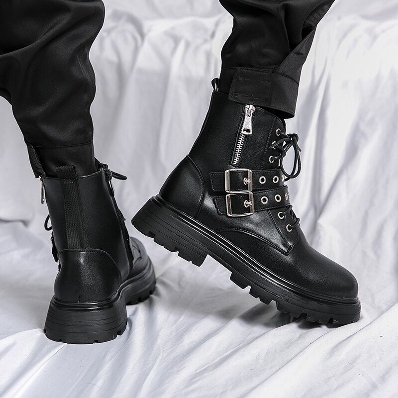 NEW Luxury Brand Black Men&#39;s Chelsea Boots Gothic Biker Boots Men&#39;s Casual Leather Outdoor Boots Ankle Boots for Men MO-51382