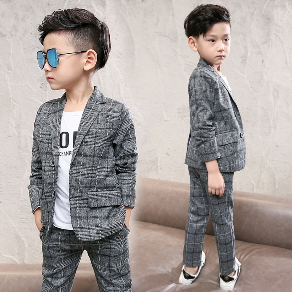 Boy Suit Set Plaid Pattern Clothes For Boys Jacket + Pants Kids Clothes Boys Casual Style Kids Clothing