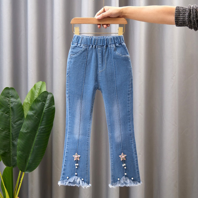 Spring Autumn Kids Baby Girls Cowboy Pants Baby Girls Jeans Casual Girls Jeans Children Clothing Kids Bell-bottoms Jeans