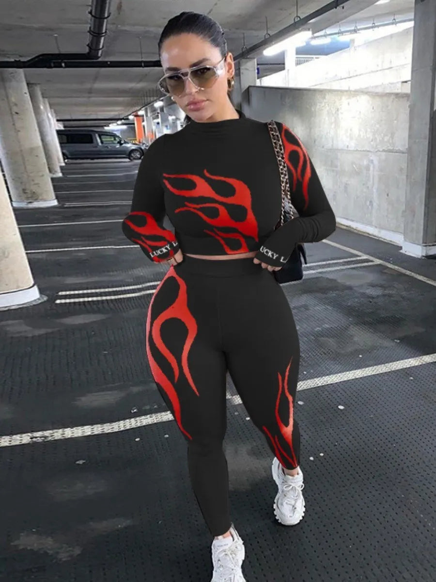 LW Plus Size Winter Women Sport Fitness 2 Two Piece Set  Long Sleeve Crop Tops Tshirt Leggings Pants Set Bodycon Tracksuits Wome