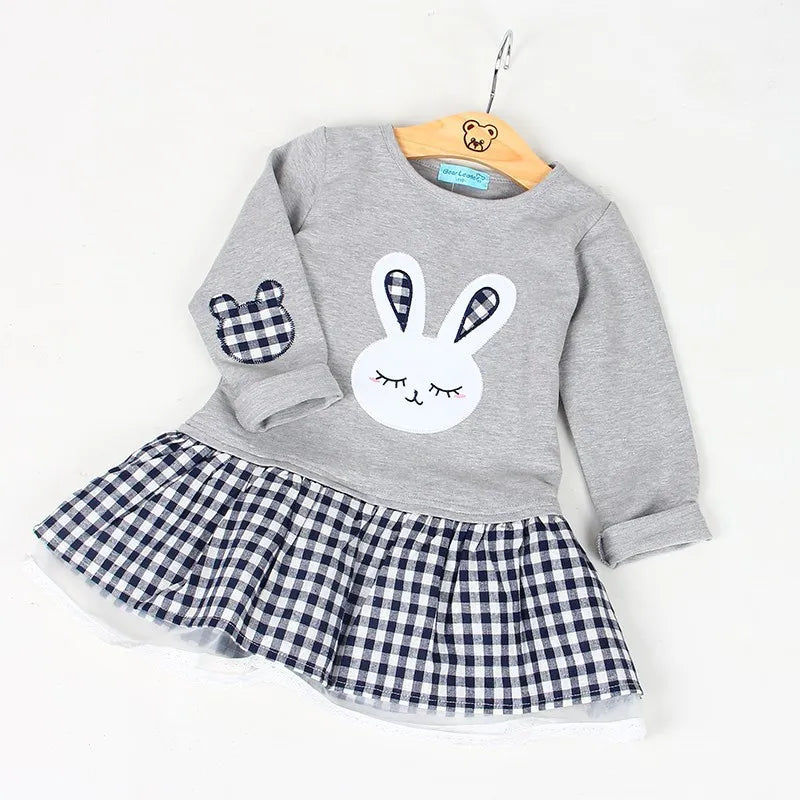 High Quality Spring Baby Girl Clothes Girl Baby Dress Long Sleeve Cartoon Embroiderie Bunny Princess Dress Clothes 3 Designs