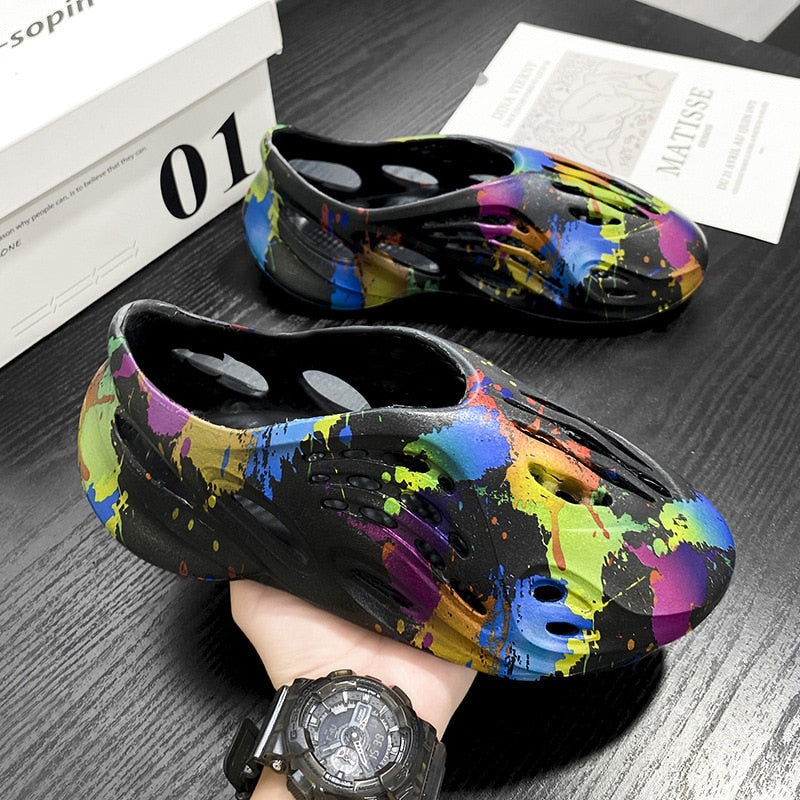 Men Beach Sandals EVA Women Men Hollow Garden Shoes Tie-dyed Designer Hole Slippers Sneakers Water Shoes Slip On Foam Runner