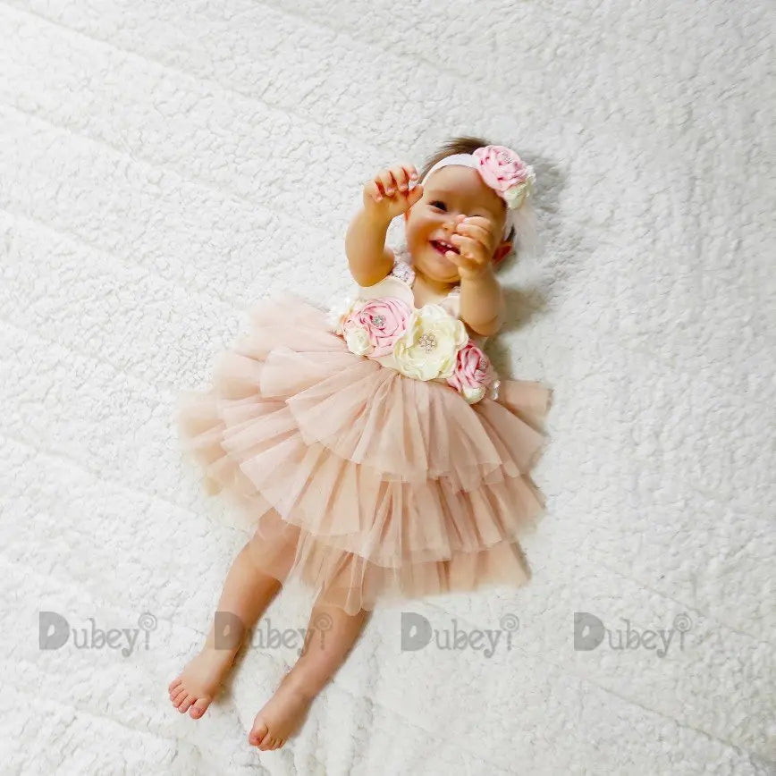 Baby Girl Birthday Party Dress Rhinestone Lace Straps Baby Girl Sleeveless Princess Tutus With Belt Kids Formal Costume