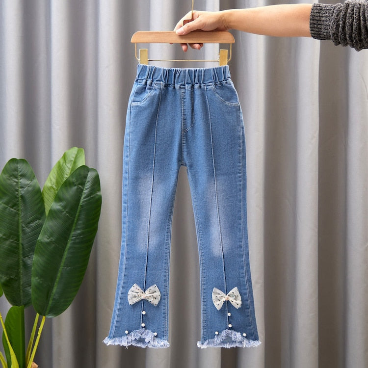 Spring Autumn Kids Baby Girls Cowboy Pants Baby Girls Jeans Casual Girls Jeans Children Clothing Kids Bell-bottoms Jeans