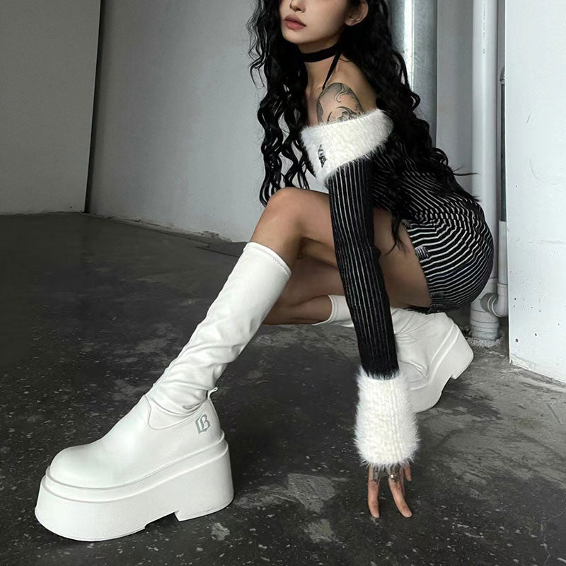 Gothic Boots for Women Fashion Punk Style Ladies Long Booties Autumn Winter Thick Bottom Women&#39;s Knee High Booties