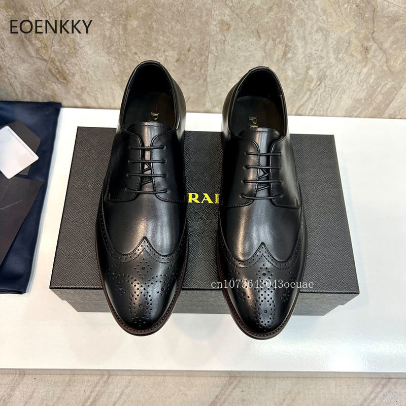 EOENKKY High-Quality Men&#39;s Shoes, Cowhide Rubber Outsole, British Style 1:1 Men&#39;s Fashionable Leather Shoes Formal Leather Shoes