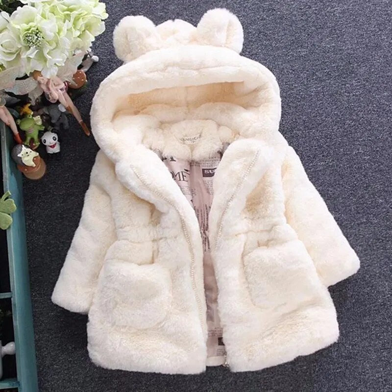 Bibihou Winter Baby toddlers Girls Faux Fur Fleece Coat Pageant Winter Warm Jacket Snowsuit Baby Outerwear Children Clothes