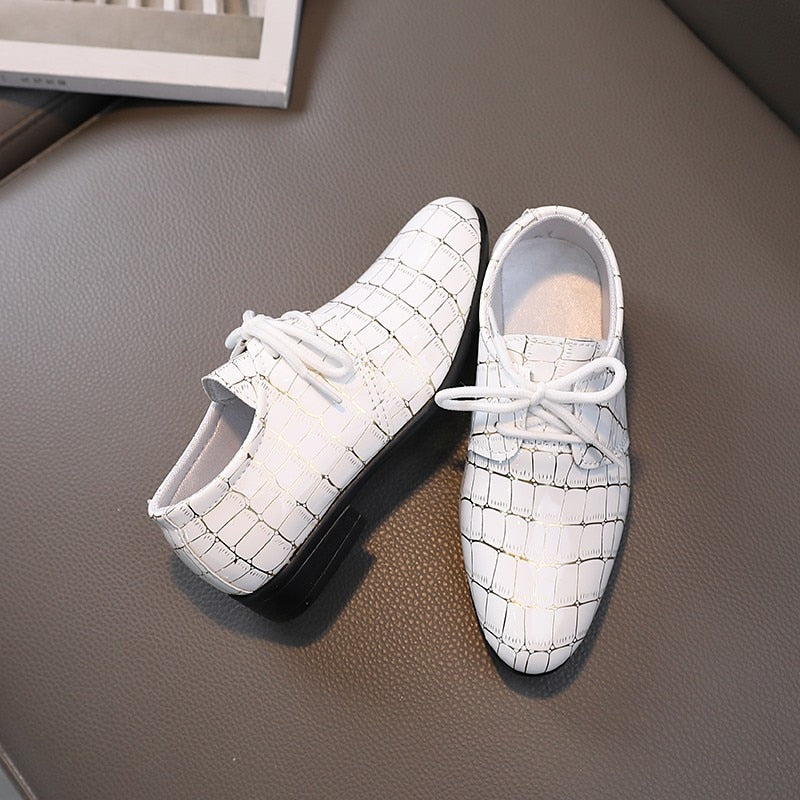 Children Kids Leather Flats Toddler Medium Big Boys Lace Up Classic Style Fashion Leather White Black Plaid Wedding Stage Shoes